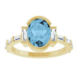 14CT GOLD EMERALD-CUT SKY BLUE TOPAZ & BAGUETTE DIAMOND ENGAGEMENT RING