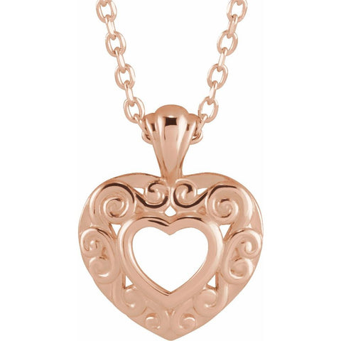 14CT ROSE GOLD PIERCED HEART NECKLACE