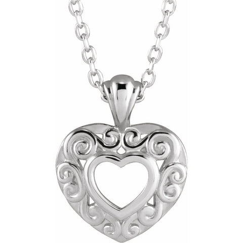 14CT WHITE GOLD PIERCED HEART NECKLACE