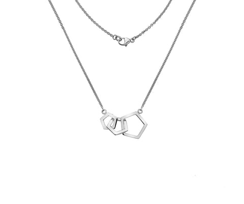 SILVER QUINTETTE THREE LINKED PENTAGON NECKLACE
