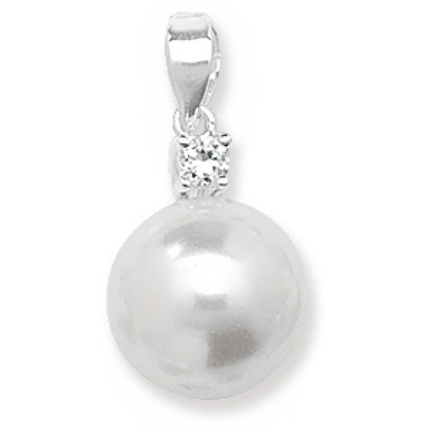 SILVER SYNTHETIC PEARL & CUBIC ZIRCONIA PENDANT