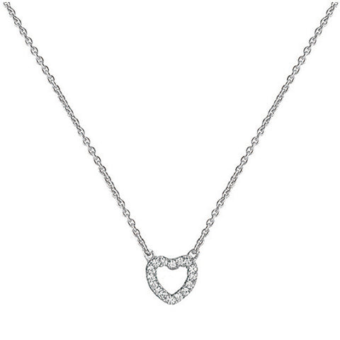 RHODIUM PLATED SILVER CUBIC ZIRCONIA HEART NECKLACE