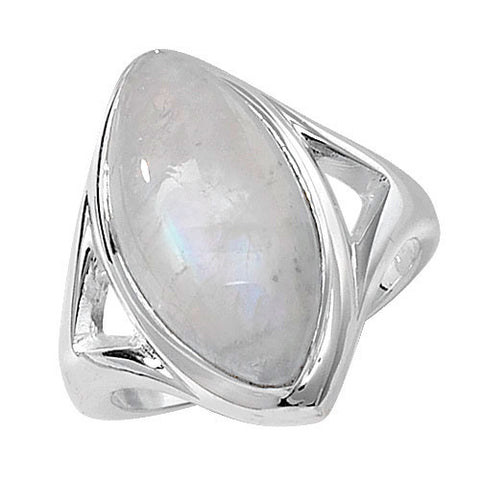 SILVER LARGE MARQUISE CABOCHON MOONSTONE RING