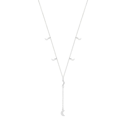 RHODIUM PLATED SILVER CRESCENT MOON LARIAT NECKLACE