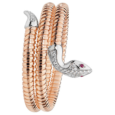 RHODIUM PLATED SILVER & ROSE GOLD VERMEIL CUBIC ZIRCONIA SNAKE BANGLE