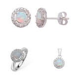 SILVER ROUND CREATED OPAL & CUBIC ZIRCONIA HALO STUDS
