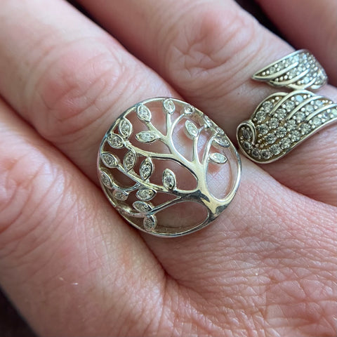 SILVER CUBIC ZIRCONIA SET TREE OF LIFE RING