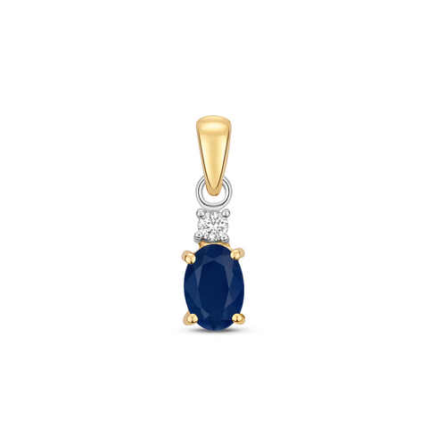 9CT GOLD OVAL SAPPHIRE & DIAMOND PENDANT