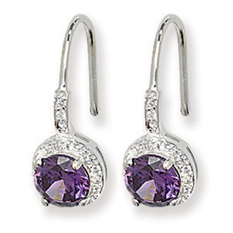SILVER CLEAR & LILAC CUBIC ZIRCONIA DROP EARRINGS