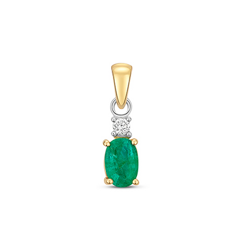 9CT GOLD OVAL EMERALD & DIAMOND PENDANT