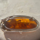 LARGE VINTAGE SILVER AMBER FLORAL BROOCH