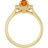 14CT GOLD ORNATE PEAR-CUT SPESSARTITE GARNET & DIAMOND RING