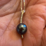 SILVER SYNTHETIC BLACK PEARL & CUBIC ZIRCONIA PENDANT