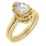 14CT GOLD ORNATE PEAR-CUT SPESSARTITE GARNET & DIAMOND RING