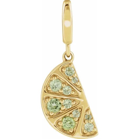 14CT GOLD PERIDOT SET LIME WEDGE PENDANT CHARM