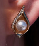 ROSE GOLD VERMEIL SHELL DESIGN PEARL & CUBIC ZIRCONIA STUDS