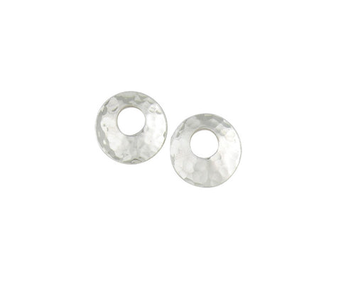 SILVER HAMMERED OPEN CIRCLE STUD EARRINGS