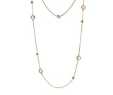 9CT GOLD ROUND CHECKERBOARD CUT MOONSTONE, BLUE TOPAZ &  BLUE CHALCEDONY STATION  NECKLACE