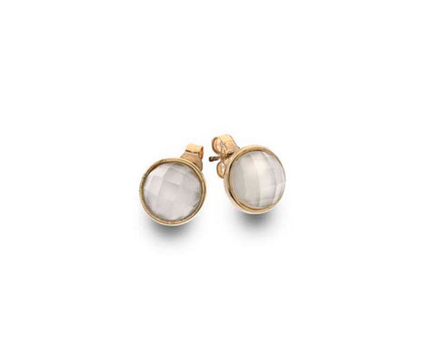 9CT GOLD ROUND CHECKERBOARD CUT MOONSTONE STUD EARRINGS
