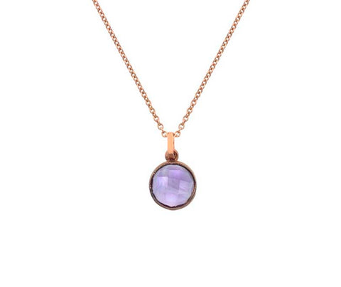 9CT YELLOW GOLD ROUND CHECKERBOARD CUT AMETHYST NECKLACE