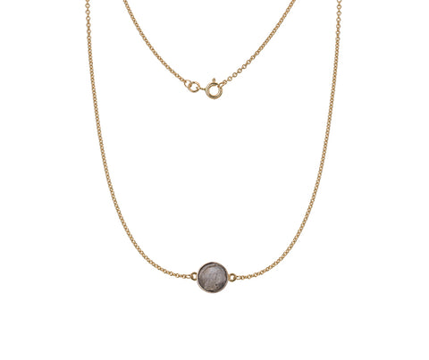 9CT GOLD ROUND CHECKERBOARD CUT LABRADORITE STATION NECKLACE