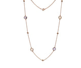 9CT ROSE GOLD ROUND CHECKERBOARD CUT AMETHYST, MOONSTONE &  ROSE QUARTZ STATION  NECKLACE