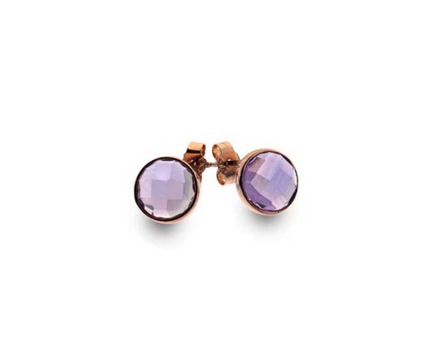 9CT ROSE GOLD ROUND CHECKERBOARD CUT AMETHYST STUD EARRINGS