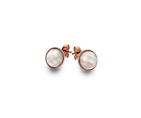 9CT ROSE GOLD ROUND CHECKERBOARD CUT MOONSTONE STUD EARRINGS