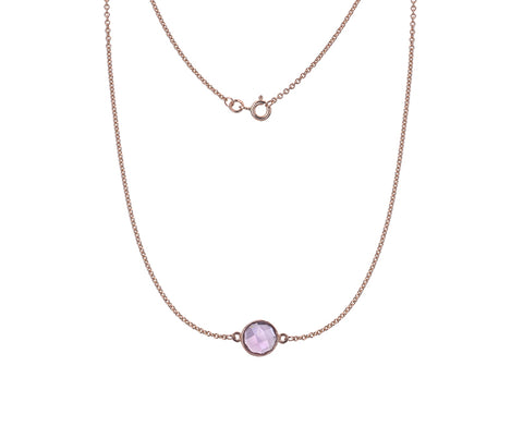 9CT ROSE GOLD ROUND CHECKERBOARD CUT AMETHYST STATION NECKLACE