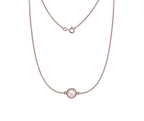 9CT ROSE GOLD ROUND CHECKERBOARD CUT MOONSTONE STATION NECKLACE