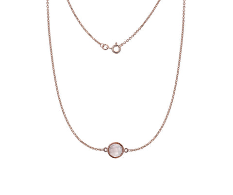 9CT ROSE GOLD ROUND CHECKERBOARD CUT ROSE QUARTZ STATION NECKLACE
