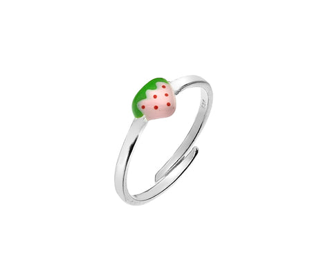 SILVER CHILDS PINK ENAMEL STRAWBERRY RING