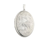 SILVER OVAL FULL SCROLL HAND ENGRAVED LOCKET