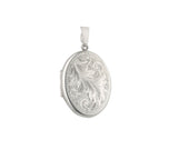SILVER OVAL FULL SCROLL HAND ENGRAVED LOCKET