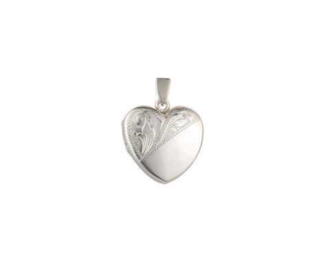 SILVER HAND ENGRAVED PART SCROLL HEART LOCKET