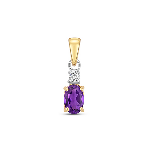 9CT GOLD OVAL AMETHYST & DIAMOND PENDANT