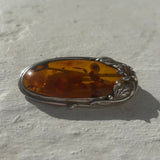 LARGE VINTAGE SILVER AMBER FLORAL BROOCH