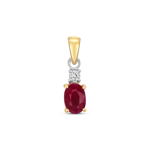9CT GOLD OVAL RUBY & DIAMOND PENDANT