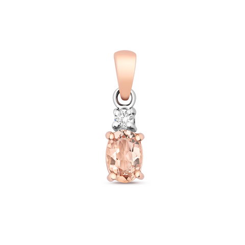 9CT ROSE GOLD OVAL MORGANITE & DIAMOND PENDANT
