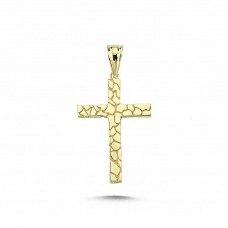 9CT GOLD NUGGET PATTERN CROSS