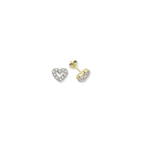 9CT GOLD CUBIC ZIRCONIA OPEN HEART STUDS