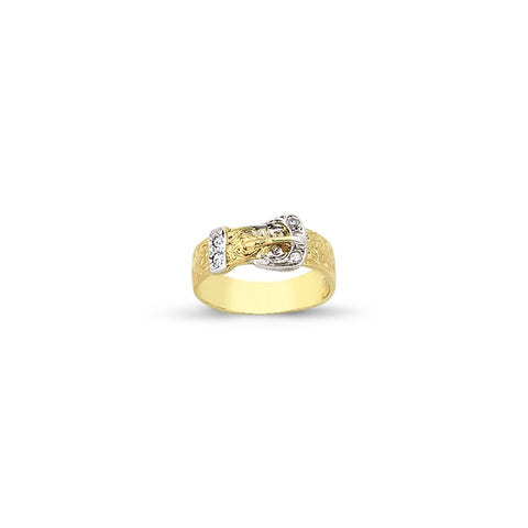 9CT TWO COLOUR GOLD CUBIC ZIRCONIA SET BABY BUCKLE RING