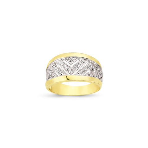 9CT YELLOW & WHITE GOLD CUBIC ZIRCONIA CHEVRON RING