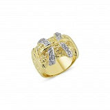 9CT GOLD SOLID HEAVY CUBIC ZIRCONIA SET BUCKLE RING