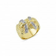 9CT GOLD SOLID HEAVY CUBIC ZIRCONIA SET BUCKLE RING