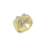 9CT GOLD SOLID HEAVY CUBIC ZIRCONIA SET BUCKLE RING