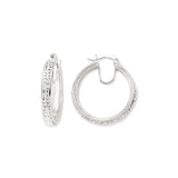 SILVER TWO ROW CRYSTAL HOOP EARRINGS
