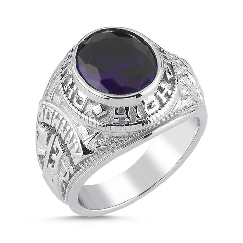 SILVER GENTS BLUE CUBIC ZIRCONIA COLLEGE RING