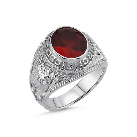 SILVER GENTS RED CUBIC ZIRCONIA COLLEGE RING