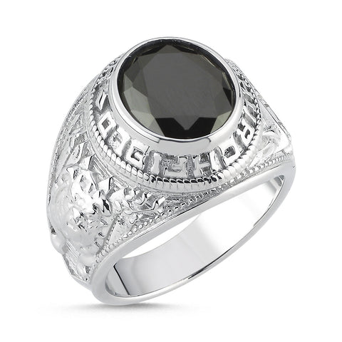 SILVER GENTS BLACK CUBIC ZIRCONIA COLLEGE RING